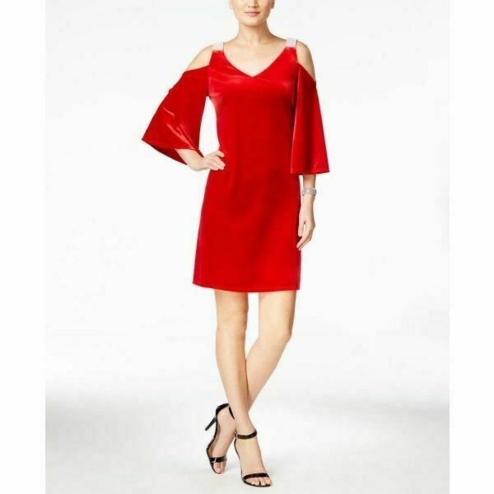 Red Velvet Cold Shoulder Dress